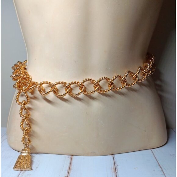 Nautical Gold Tone Rope Chain Belt with Tassel Adjustable Waist up to 36\